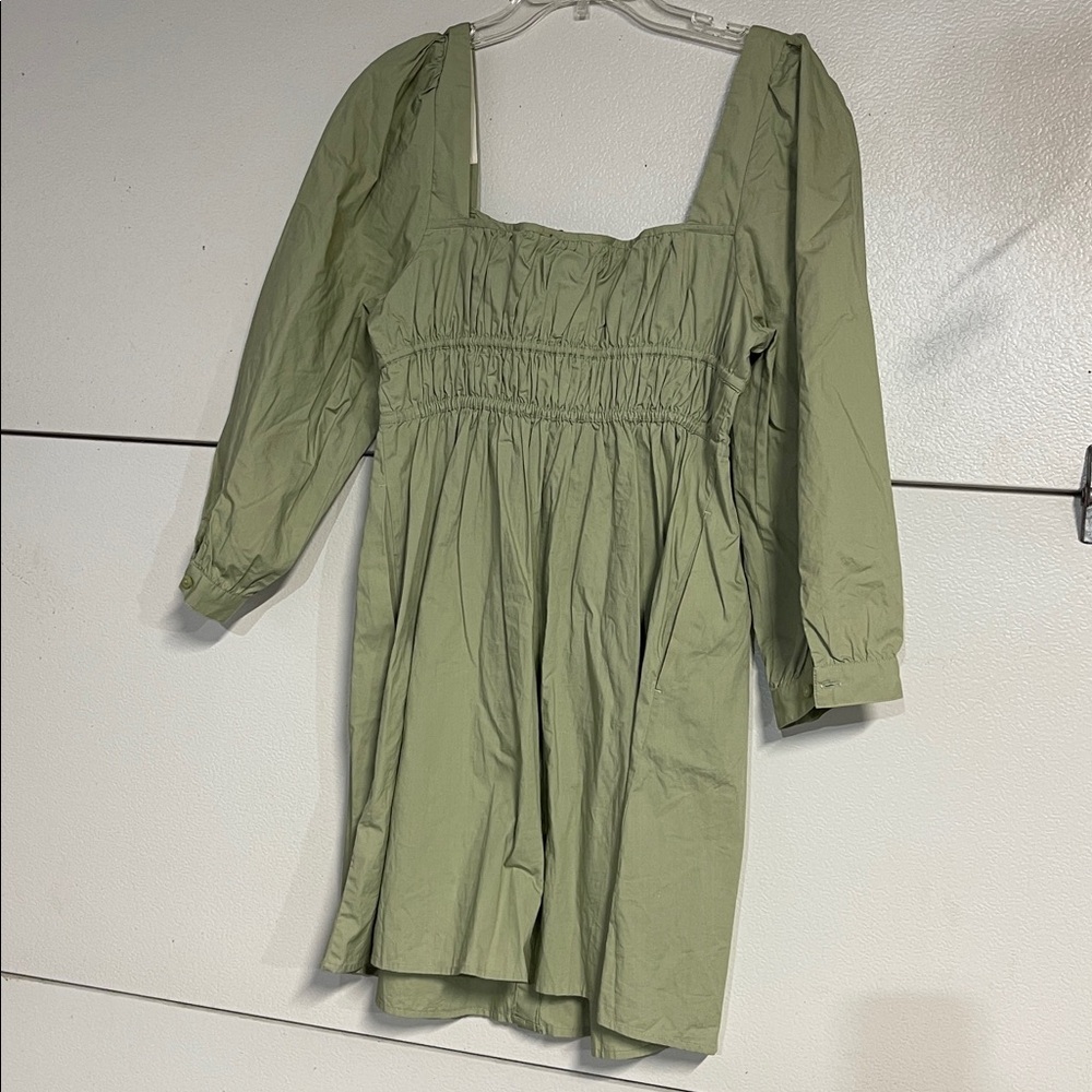 J CREW WOMENS CINCHED WAIST COTTON POPLIN DRESS GREEN 12 PETITE BG485 - Picture 9 of 9
